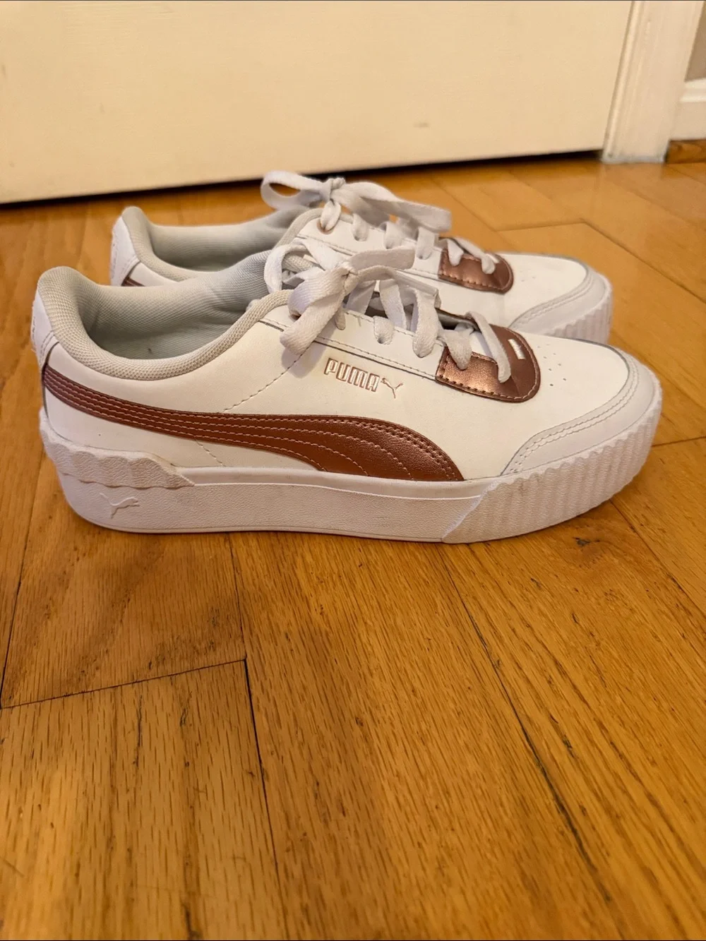 Puma White Sneakers with Rose Metallic Accent